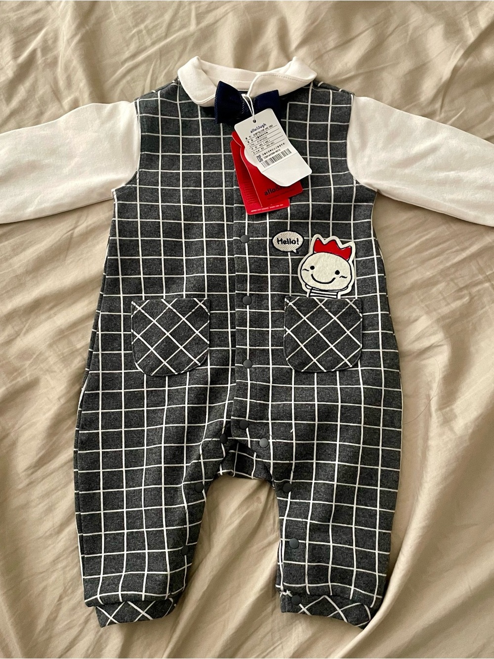 NWT Allo & Lugh 9m Plaid Baby Romper with Bow Collar